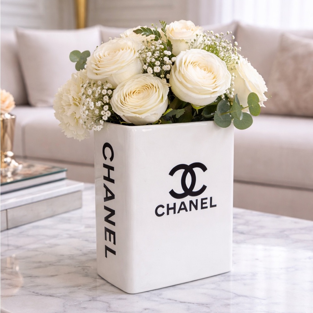Chanel White Vase with Floral Arrangement